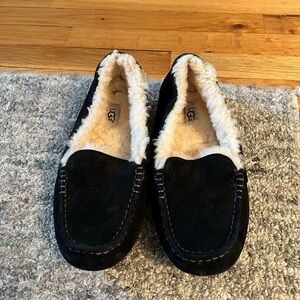 UGG Black Moccasin Slippers with Plush Cream Lining